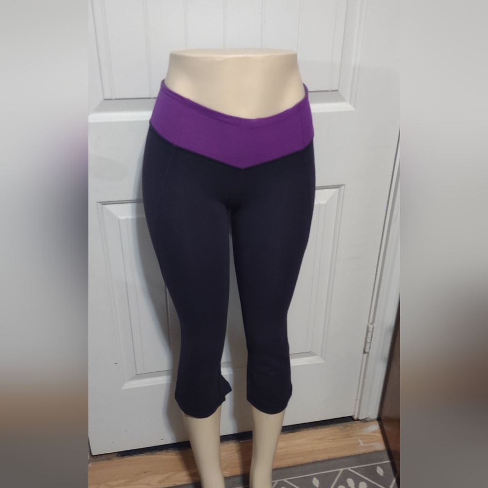 Lululemon Athletica Black Capris with Purple Waistband